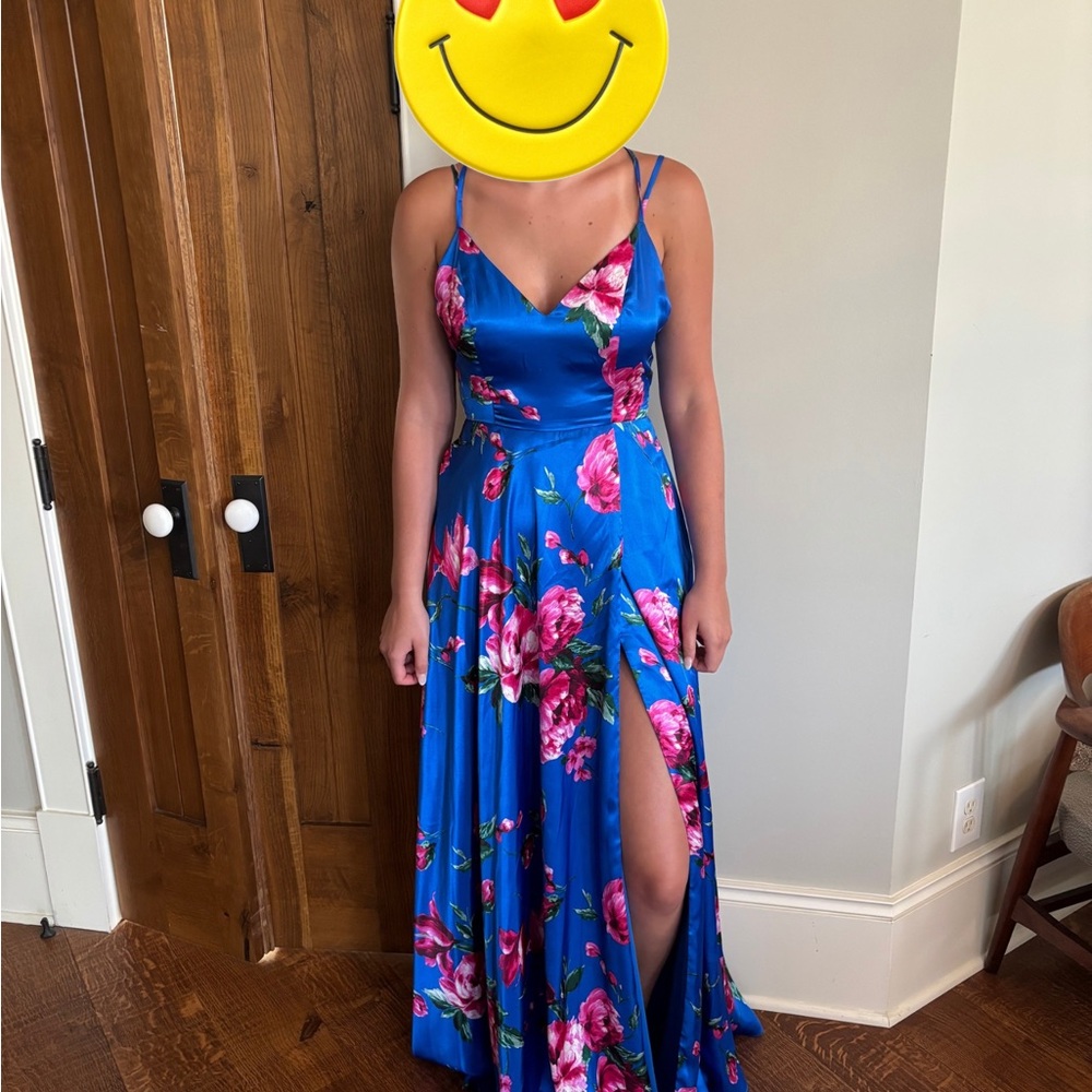 Blue and Pink Spaghetti Strap Maxi satin dress